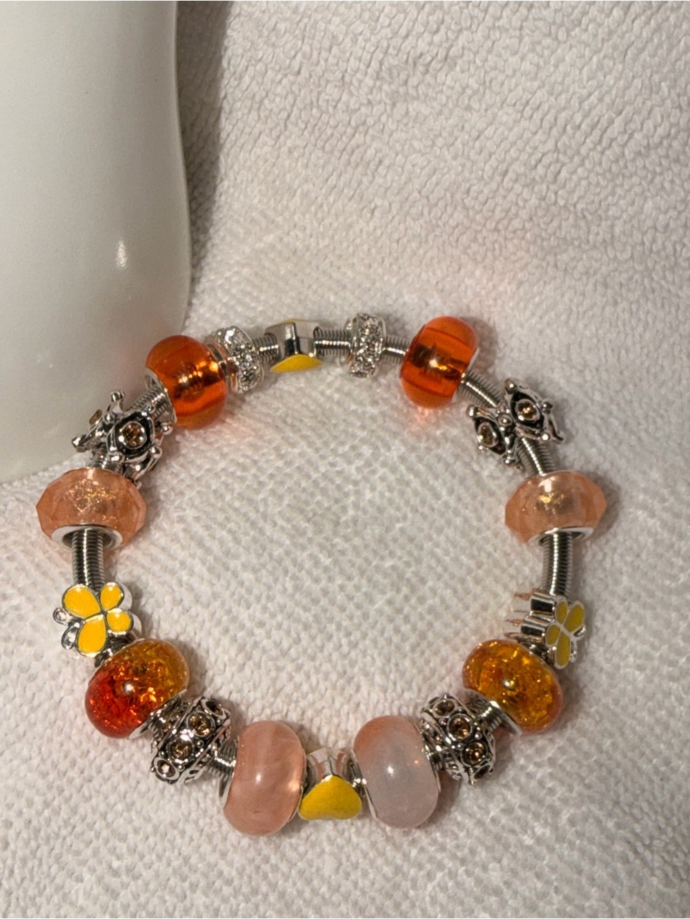 Women's Yellow & Orange Floral Charm Bead Bracelet - Unbranded